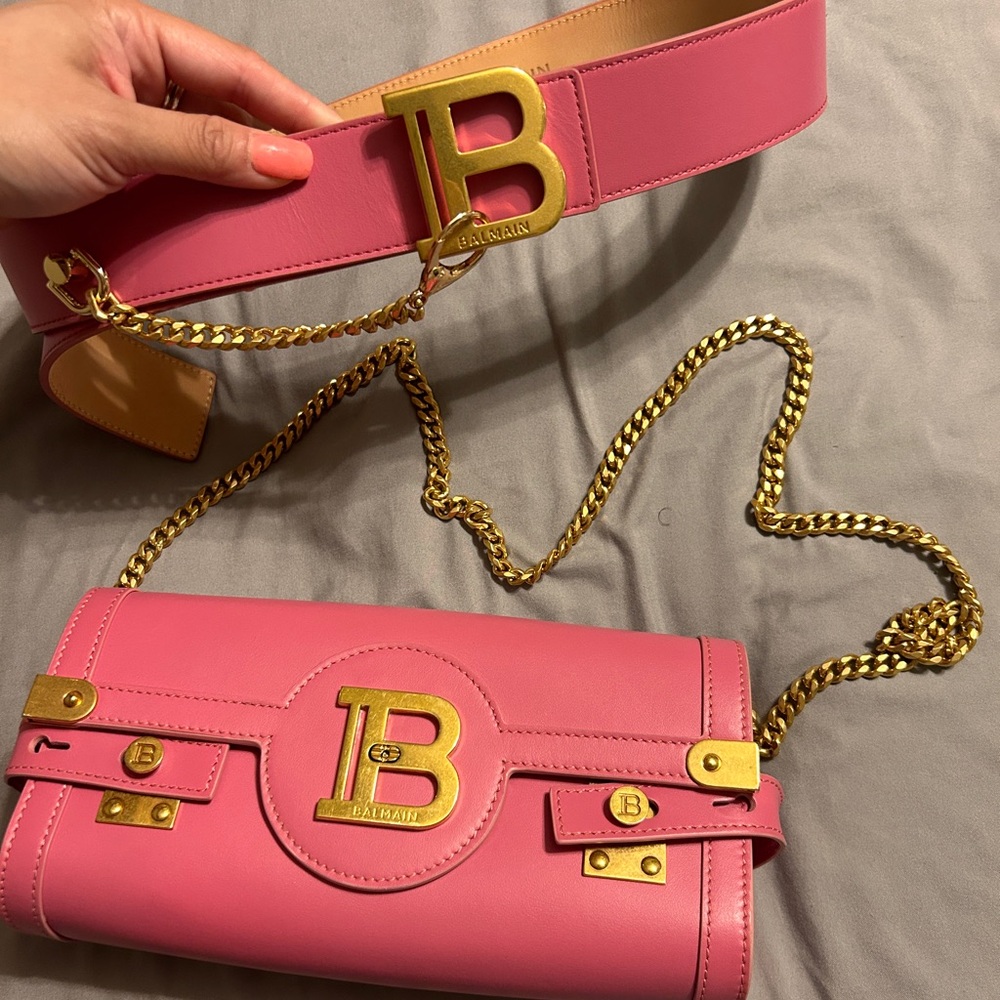 Balmain Rare Pink and Gold Belt and Clutch Purse